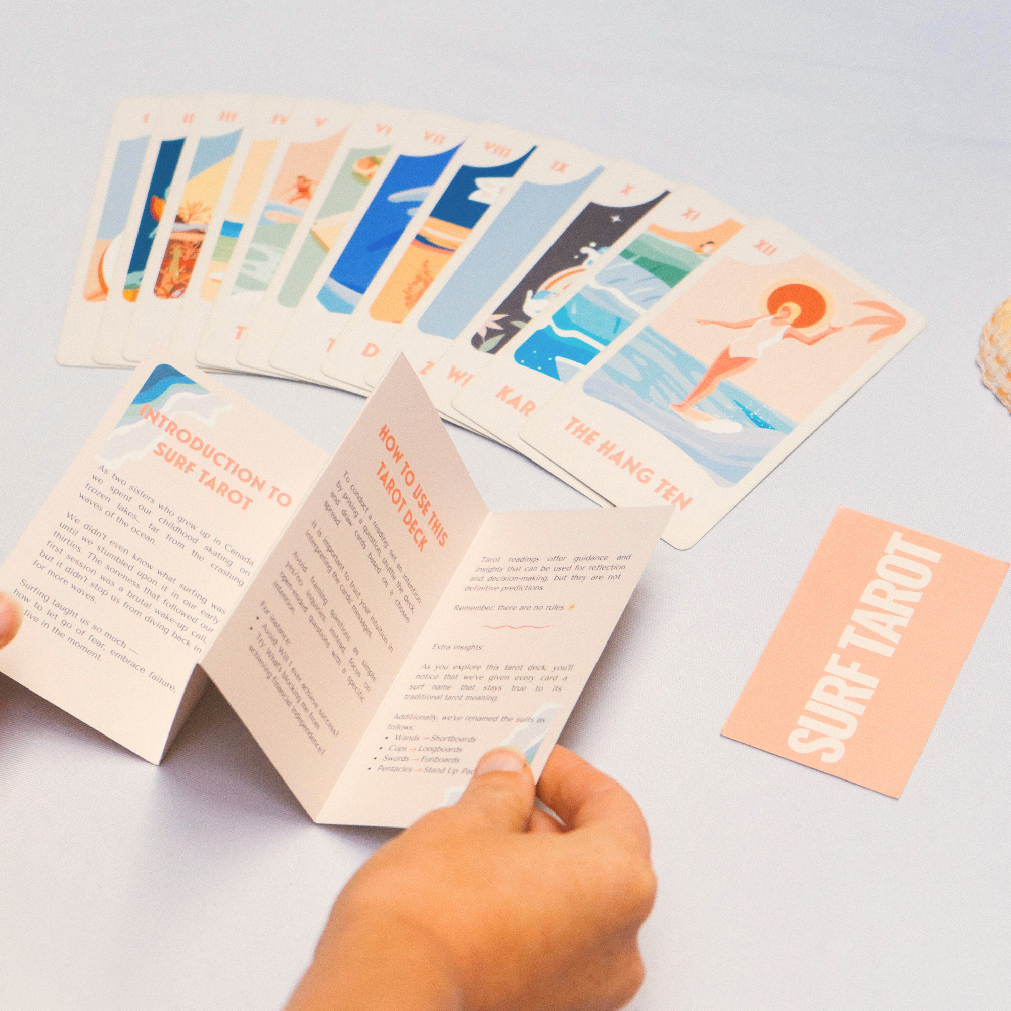 Surf Tarot Deck: Ocean-Inspired Tarot Cards for Overthinkers (with Guidebook & Pouch).