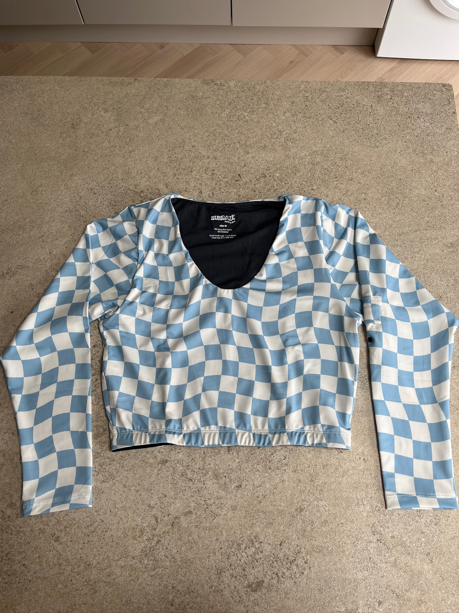 PRE LOVED Putu Scoop Neck Rashie Top Blue Check size M