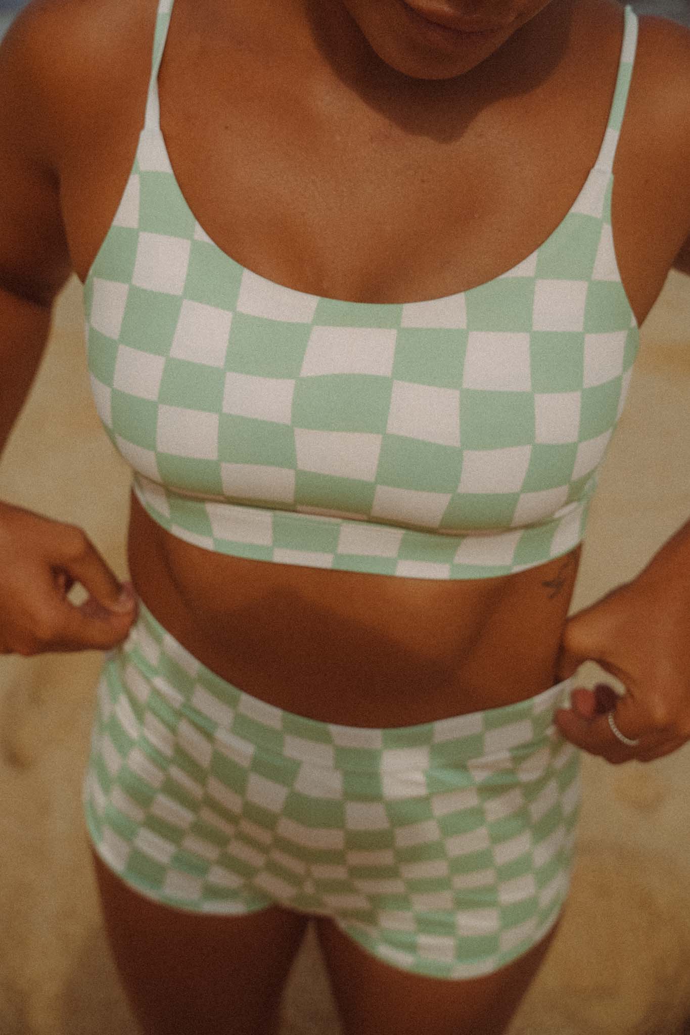 Putu Surf Bikini Top Sage Green Check