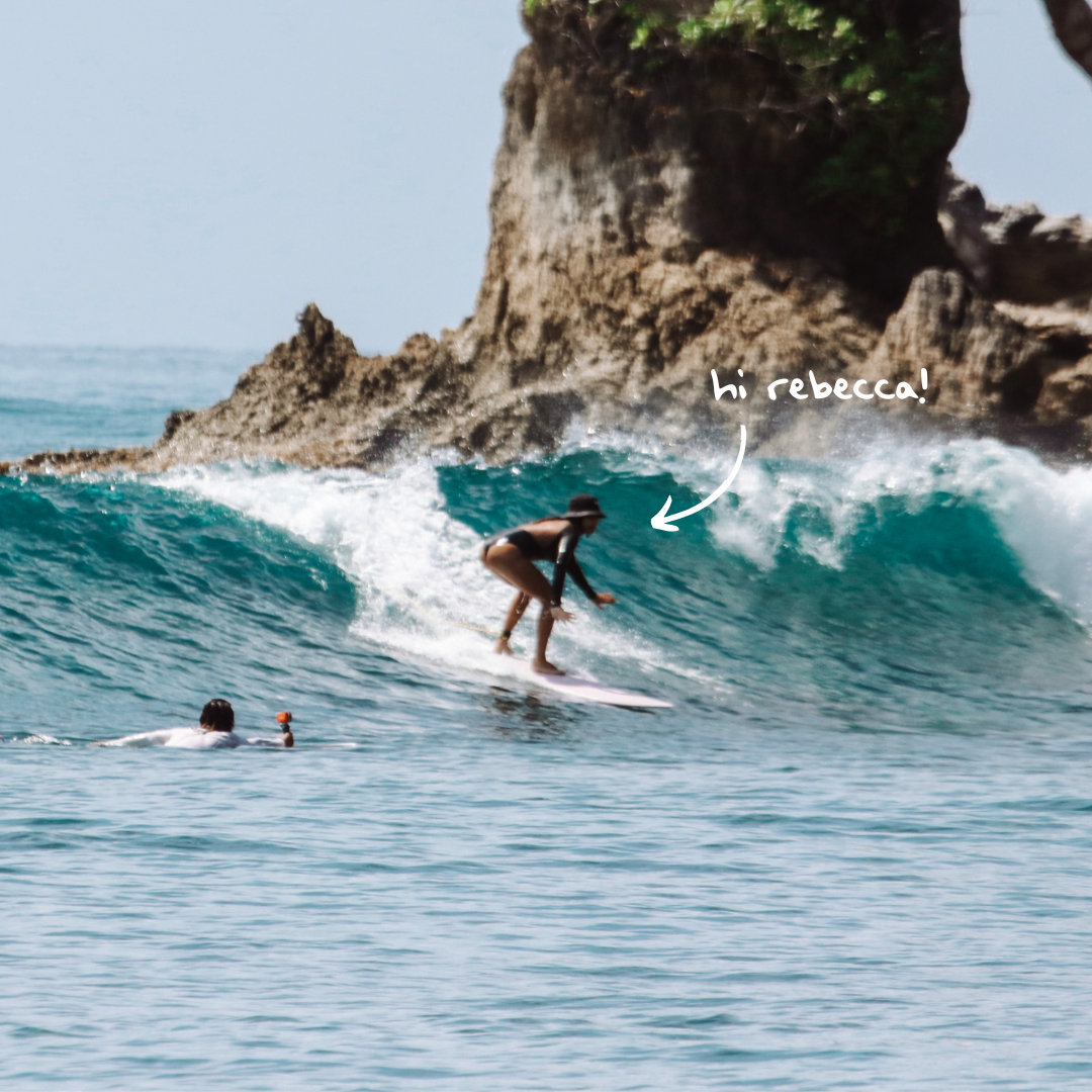 rebecca in the mentawais surfing