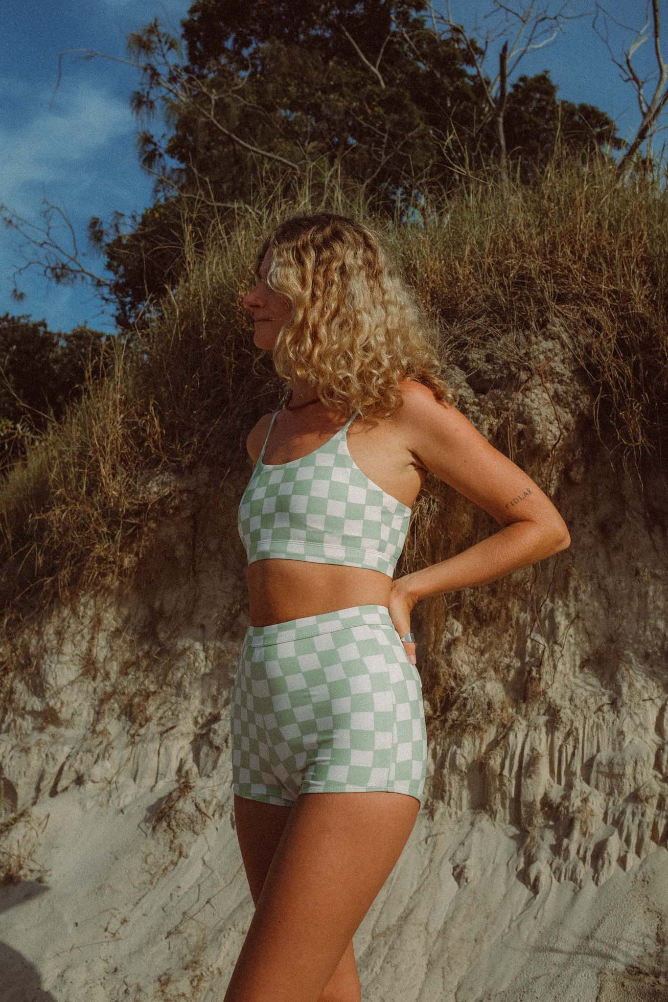 Putu Surf Bikini Top Sage Green Check